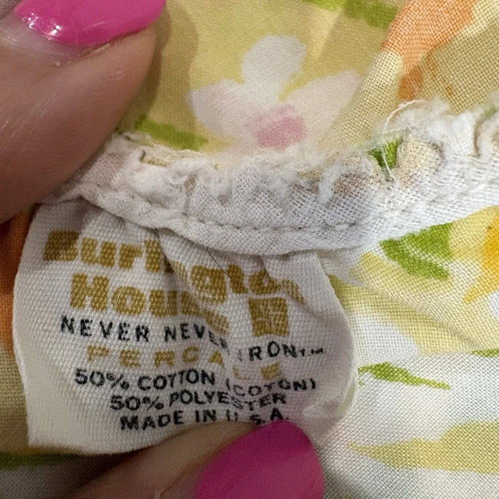 Vtg 70s Burlington House Love Knots Twin Fitted Sheet Yellow Floral Percale MCM
